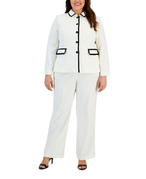 Plus Size Contrast-Trimmed Button-Up Pantsuit