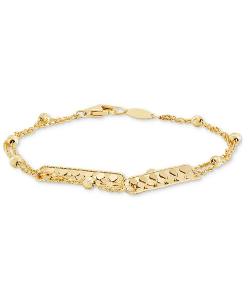 Polished Double Row Bar & Beads Station Link Bracelet in 14k Gold