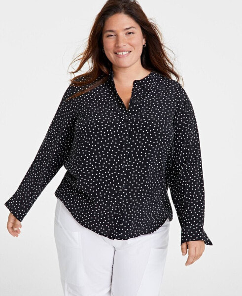 Trendy Plus Size Printed Collared Shirt, Created for Macy's