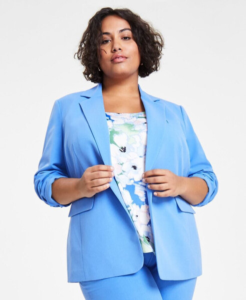 Plus Size One-Button Long-Sleeve Blazer, Created for Macy's