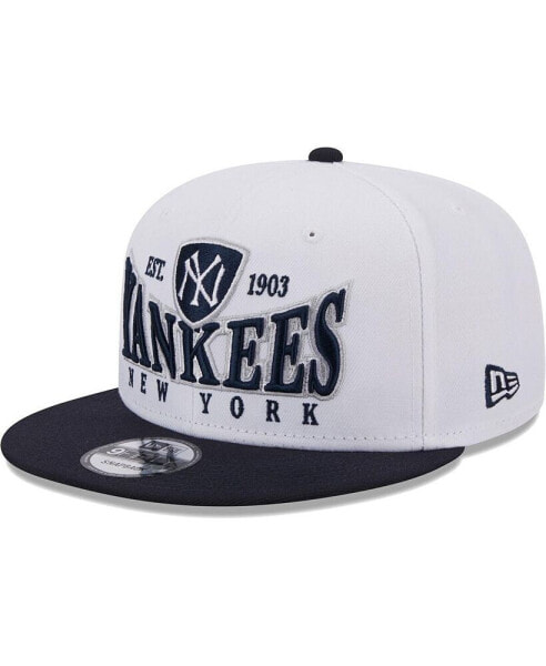 Men's White and Navy New York Yankees Crest 9FIFTY Snapback Hat