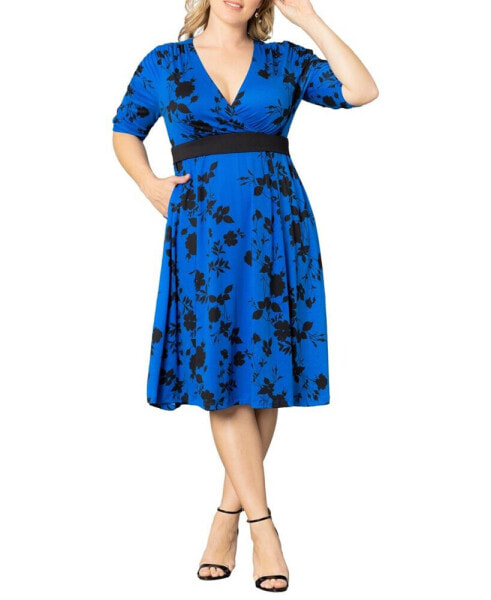 Women's Plus Size Gabriella Ruched Sleeve Midi Dress with Pockets