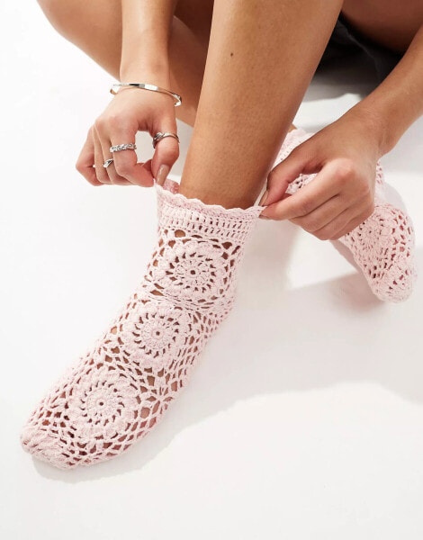 Reclaimed Vintage crochet socks in pink