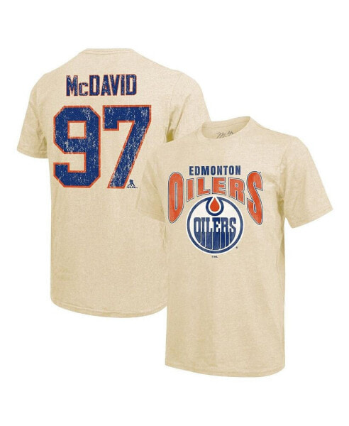 Threads Men's Connor McDavid Cream Edmonton Oilers Dynasty Name Number Tri-Blend T-Shirt