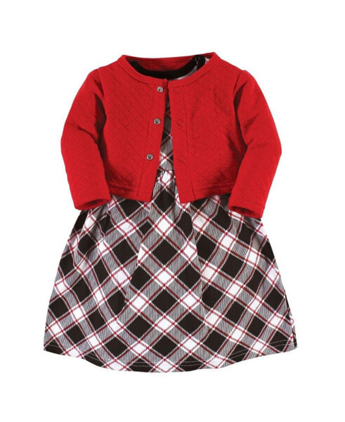 Toddler Girls Quilted Cardigan and Dress 2pck, Black Red Plaid