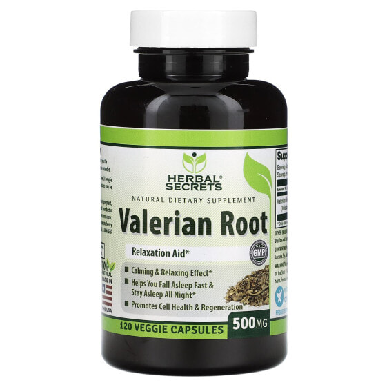 Herbal Secrets, Корень валерианы, 500 мг, 120 растительных капсул