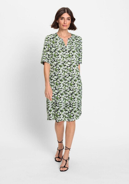 Women's Elbow Sleeve Leaf Print Dress