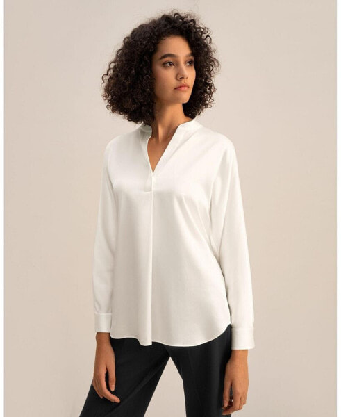 Блузка шелковая с разрезом по горловине для женщин LilySilk loungeful