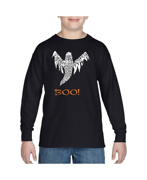 Child Halloween Ghost - Boy's Word Art Long Sleeve T-Shirt