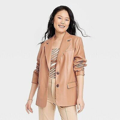 Women's Faux Leather Relaxed Fit Blazer - A New Day Brown XS