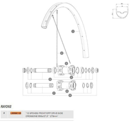 MAVIC Crossone 27.5 2014-15 Front/Rear Left Spoke 12 units