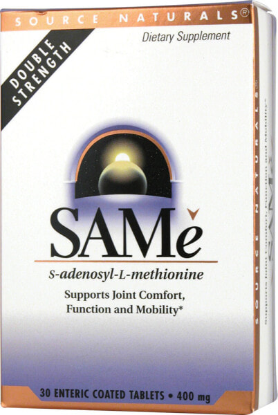Source Naturals SAMe Double Strength Комплекс с S-аденозиом и L-метионином для поддержки совместного комфорта, функциональности и мобильности 400 мг 30 таблеток