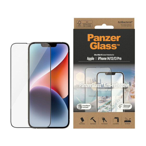 PanzerGlass ™ Anti-reflective Screen Protector Apple iPhone 14 | 13 | 13 Pro | Ultra-Wide Fit w. EasyAligner - Apple - Apple - iPhone 14 - Apple - iPhone 13 - Apple - iPhone 13 Pro - Dry application - Scratch resistant - Shock resistant - Anti-bacterial - Transparent