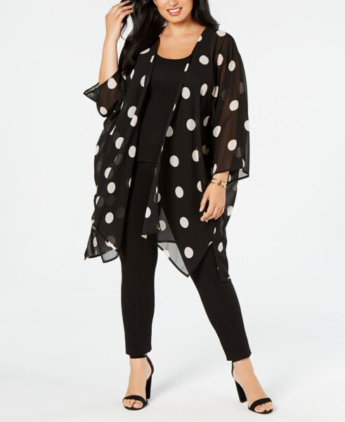 Plus Size Big Dot Chiffon Kimono