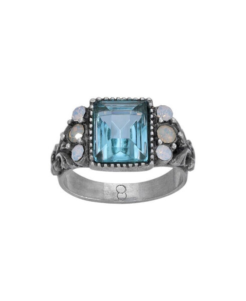 Silver-Tone Aqua Stone Ring