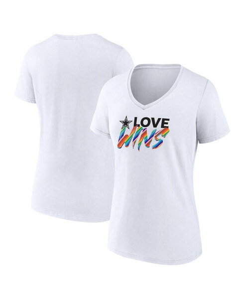 Women's White Dallas Cowboys Love Wins V-Neck T-shirt