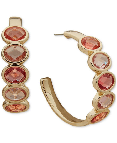 Gold-Tone Medium Stone C-Hoop Earrings, 1.3"