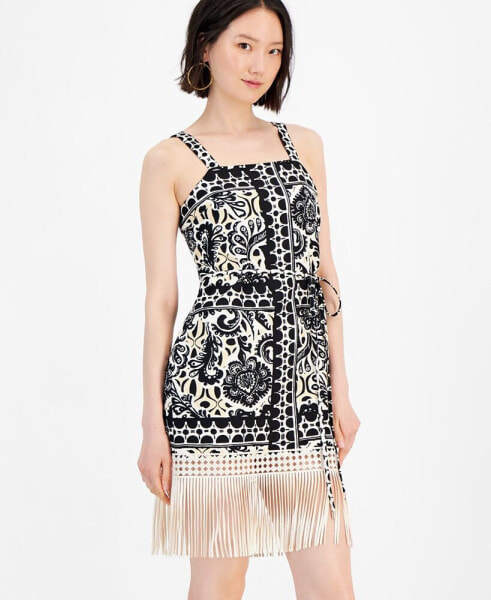 Petite Border Print Fringe Sheath Dress