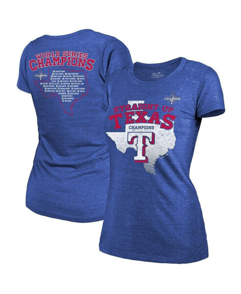 Women's Threads Royal Texas Rangers 2023 World Series Champions Local Ground Rules Roster Tri-Blend T-shirt