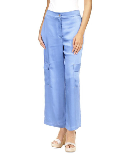 Women's Solid Satin Cargo Pants