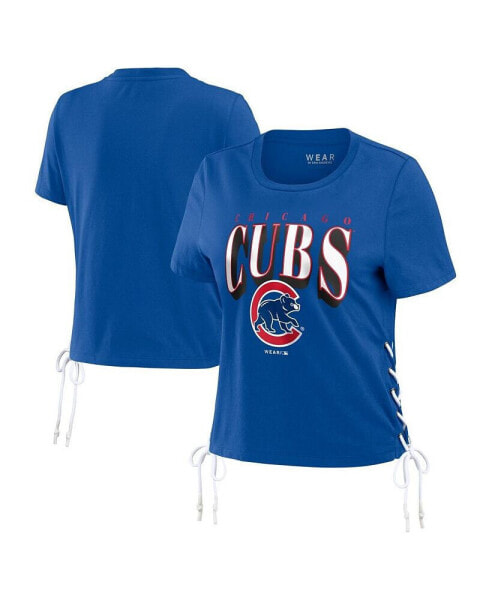 Women's Royal Chicago Cubs Side Lace-Up Cropped T-shirt