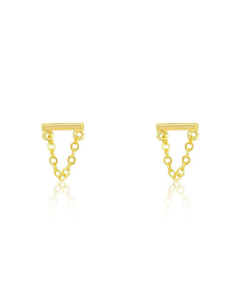 Yellow Gold Tone Bar and Chain Studs