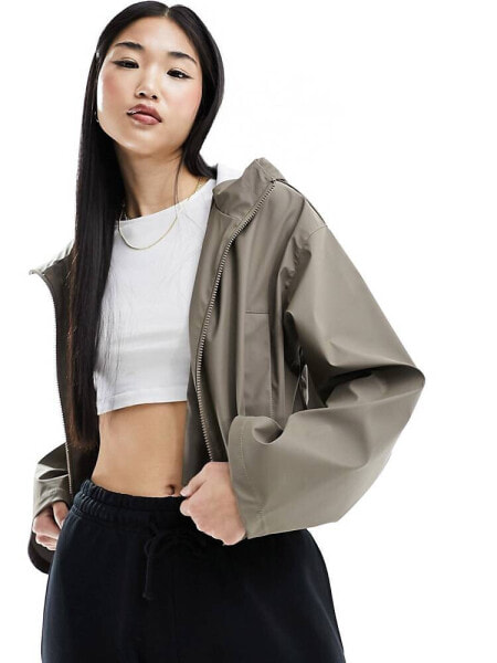 ASOS DESIGN cropped rain jacket with hood in mushroom