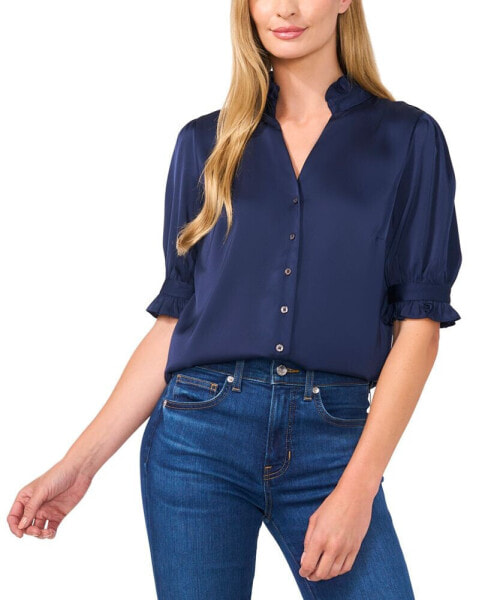 Women's Puff-Sleeve Button-Front Blouse