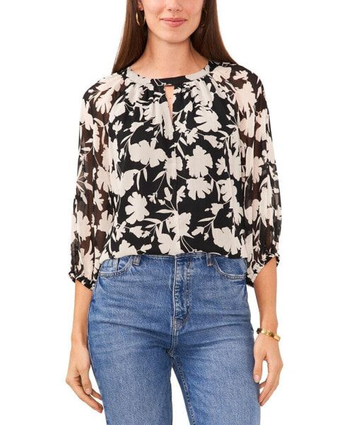 Women's 3/4 Sleeve Peasant Key Hole Blouse