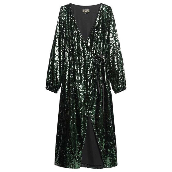 Платье Супердрай с пайетками и оборками, цвет Лесная зелень