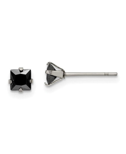 Stainless Steel Polished Black Square CZ Stud Earrings