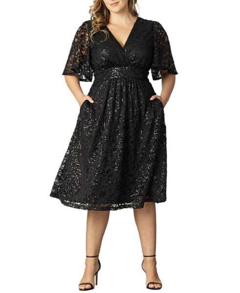 Plus Size Starry Sequined Lace Cocktail Dress