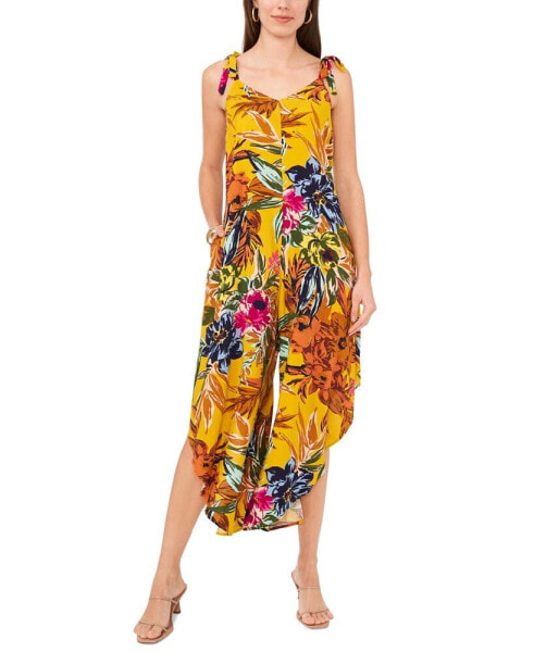 Women's Floral-Print Tie-Shoulder Asymmetrical-Hem Jumpsuit