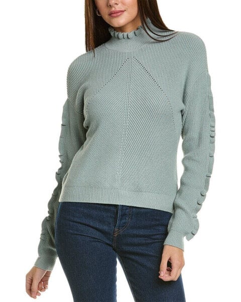 T Tahari Mock Neck Ruffle-Trim Sweater Women's Green Xl