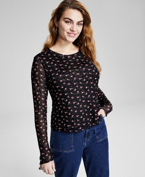 Топ And Now This Floral Mesh Sleeve