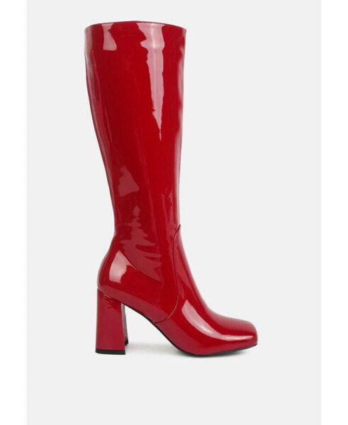 hypnotize patent pu block heeled calf boots