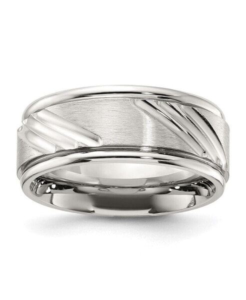 Stainless Steel Polished Center Grooved Band Ring