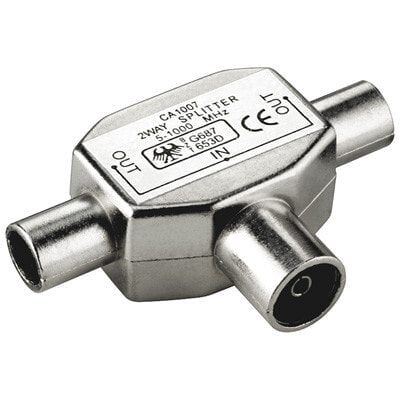 Goobay Coaxial T Adapter: Double Coaxial Plug > Coaxial Socket - metal - silver - Cable splitter - 5 - 1000 MHz - Silver - Metal - Female - China