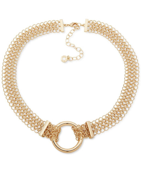 Gold-Tone Open Ring & Chain Mesh Collar Necklace, 16" + 3" extender