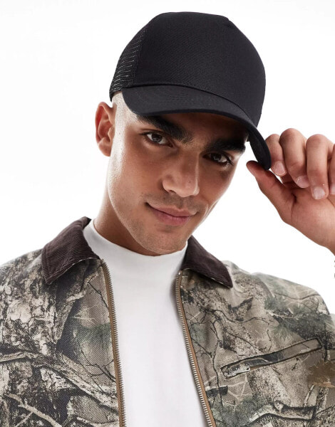 ASOS DESIGN classic trucker cap in black