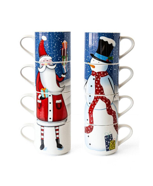 Snowman and Santa Stackable Mugs, Set of 4