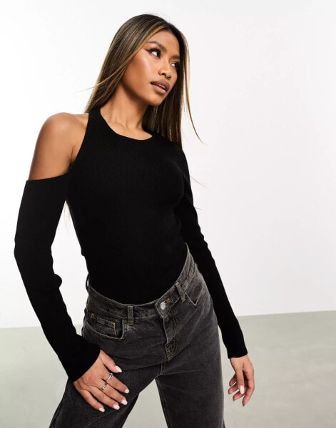 ASOS DESIGN – Strickbody in Schwarz mit Zierausschnitt