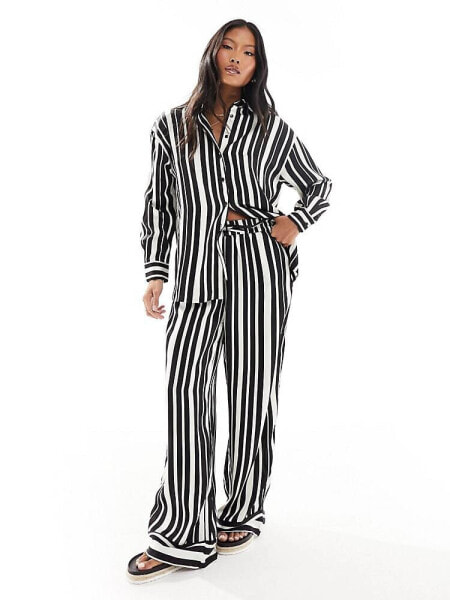 ONLY Petite wide leg trouser co-ord in black and white stripe