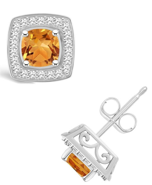 Citrine (1 ct. t.w.) and Diamond (1/5 ct. t.w.) Halo Studs in Sterling Silver
