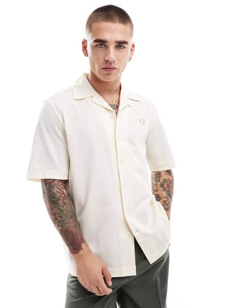 Fred Perry woven mesh revere collar shirt in off white