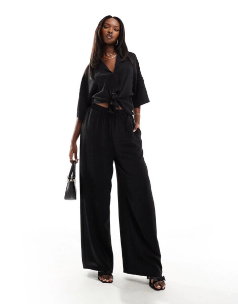 AX Paris textured wide leg trousers co-ord in black