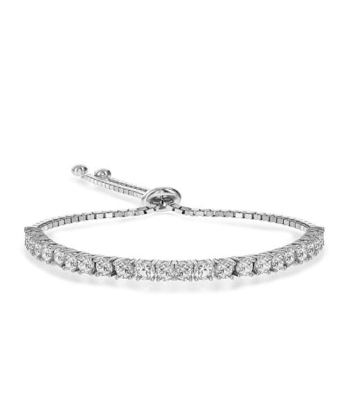 Bolo Adjustable Bracelet with Round Clear Cubic Zirconia