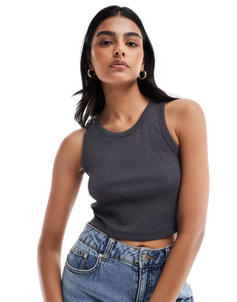 JJXX ribbed cropped vest in dark grey