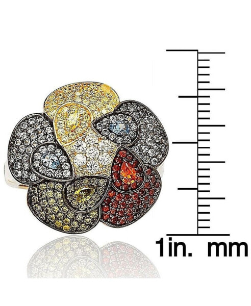 Suzy Levian Sterling Silver Cubic Zirconia Pave Multi-Color Flower Ring