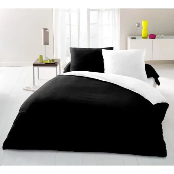 Doppelbett-Bettbezug-Set 220 x 240 cm 100 % Baumwolle zweifarbig Schwarz und Wei
